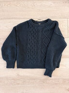 Free People Chunky Cable Knit Crew Sweater - Black
